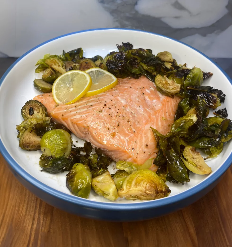 Balsamic Maple Roasted Salmon and Brussel sprouts.webp