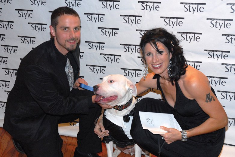 Patrick Noll, Elysa Saverzoph &amp; "Bullet Proof" a rescued pit bull who survived a bullet to the face
